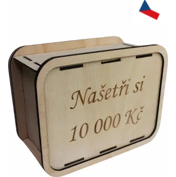Pokladnička JH WoodArt Dřevěná pokladnička - Spořicí výzva 10 000,-Kč (Dřevěná pokladnička 10 000,-Kč)