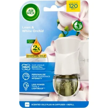Osvěžovač vzduchu Air Wick Essential Oils Linen & White Orchid - Prádlo a orchidej elektrický osvěžovač vzduchu komplet 19 ml