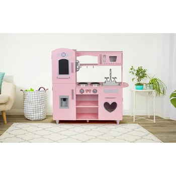 Dětské zboží Ecotoys Velká dřevěná dětská kuchyňka se zvukovými efekty, růžová