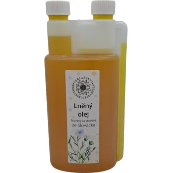 Rostlinný olej Olejářství Lněný olej pro psy Objem: 1000 ml, Uzávěr: Víčko, Materiál obalu: Plast PE měsíční dávka