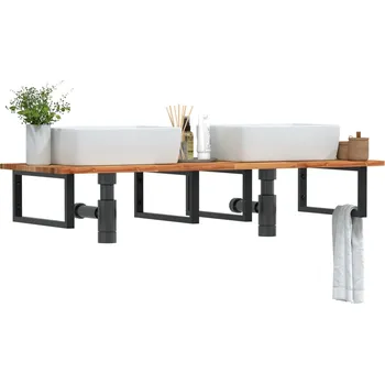 Koupelnový nábytek zahrada-XL Deska pod umyvadlo nástěnná ocel a masivní akáciové dřevo 3302837