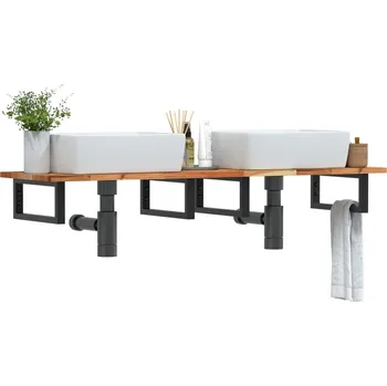 Koupelnový nábytek zahrada-XL Deska pod umyvadlo nástěnná ocel a masivní akáciové dřevo 3302725