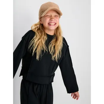 Dívčí mikina Sinsay - Žebrovaná mikina s kulatým výstřihem a fleecovou podšívkou - černá - 097GC-99X - 097GC-99X-164