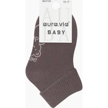 Capáčky aura.via Protiskluzové ponožky pro kojence – hnědé Velikost dle EU (délka v cm): 14-17 (9-11 cm)
