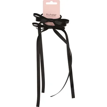 Stuha Anděl Přerov Mašle do vlasů na gumičce černá 10,5 x 1 cm + 24 cm stuha 2ks