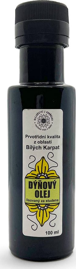 Olejářství Dýňový olej Objem: 100 ml, Uzávěr: Výlevka, Materiál obalu: Zelené sklo