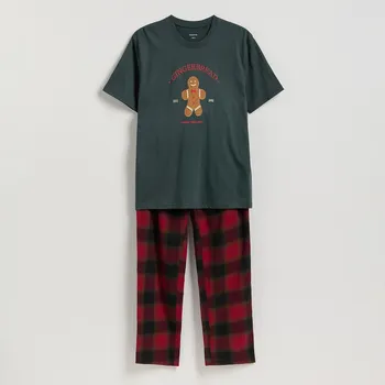 Chlapecké spodní prádlo Reserved - Dvoudílná pyžamová souprava s vánočním potiskem - tmavě zelená - 937ER-79X - 937ER-79X-S