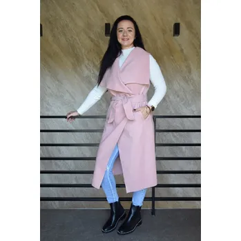 Dámská flaušová vesta dlouhá světle růžová