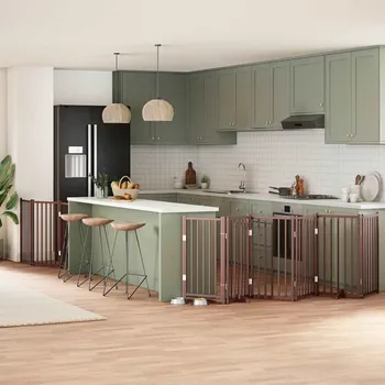 ohrádka pro psa zahrada-XL Zábrana pro psy s dvířky skládací 9 panelů hnědá 450 cm topol 3155718