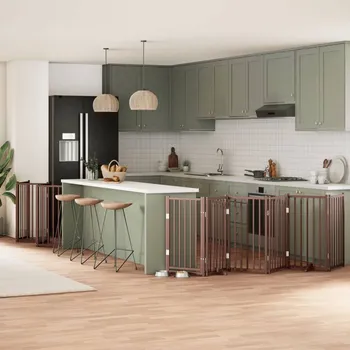 ohrádka pro psa zahrada-XL Zábrana pro psy s dvířky skládací 15 panelů hnědá 750 cm topol 3155720