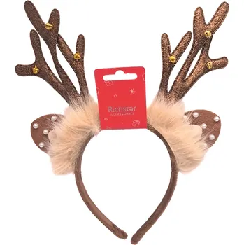 Čelenka Anděl Přerov Čelenka do vlasů s parůžky s glitrem, s rolničkami, kožíškem a oušky, obvod 37 cm