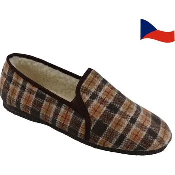 Pánské pantofle Pánské zateplené papuče nízké PEGRES 3014 Hnědé káro vel. 43