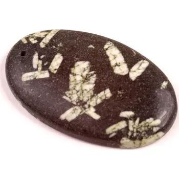 Přírodní kámen Vrtaný kabošon Jaspis Čínské Písmo č.V95 (37x23x5mm)