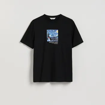 Pánské tričko Reserved - Tričko střihu regular s&nbsp;plastickým vánočním potiskem - černý - 510EX-99X - 510EX-99X-M