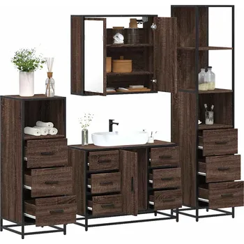 Toaletní stolek zahrada-XL 4dílný set koupelnového nábytku hnědý dub kompozitní dřevo 3301264