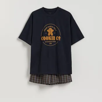 Dětská móda Reserved - Pyžamová souprava s&nbsp;vánočním motivem - tmavomodrá - 956ER-59X - 956ER-59X-M