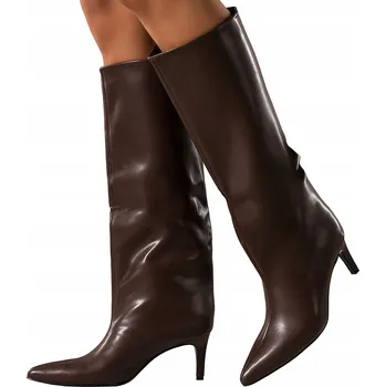 Dámské kozačky KOZAČKY Dámské Čokoládové POHODLNÉ Na Jehlovém Podpatku Široký Svršek MÓDNÍ vel. 37