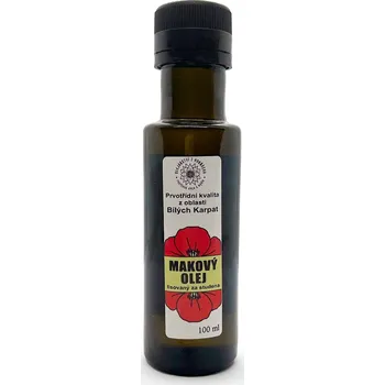 Rostlinný olej Olejářství Makový olej Objem: 100 ml, Uzávěr: Výlevka, Materiál obalu: Zelené sklo Makový olej raw
