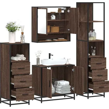 Toaletní stolek zahrada-XL 4dílný set koupelnového nábytku hnědý dub kompozitní dřevo 3301279