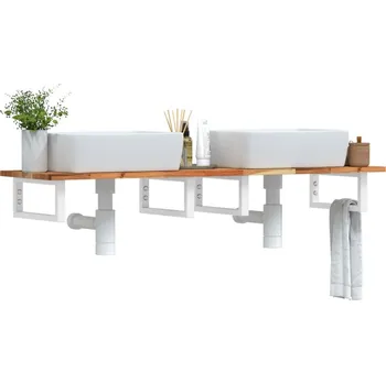 Koupelnový nábytek zahrada-XL Deska pod umyvadlo nástěnná ocel a masivní akáciové dřevo 3302728