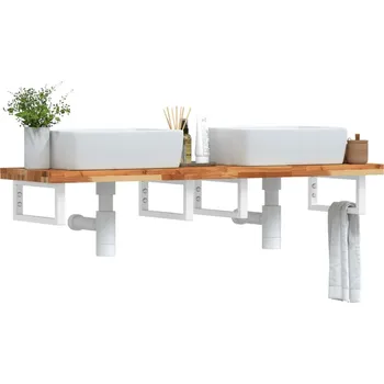 Koupelnový nábytek zahrada-XL Deska pod umyvadlo nástěnná ocel a masivní akáciové dřevo 3302748