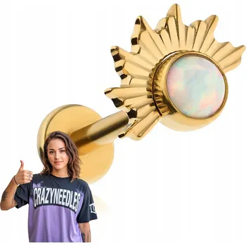 Piercing Titanový labret piercing s opálem - zlatý helix conch lalůček 1,2/8