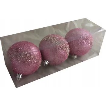 Vánoční dekorace Vánoční Baňky RŮŽOVÉ se třpytkami 8 cm | Sada 3 ks