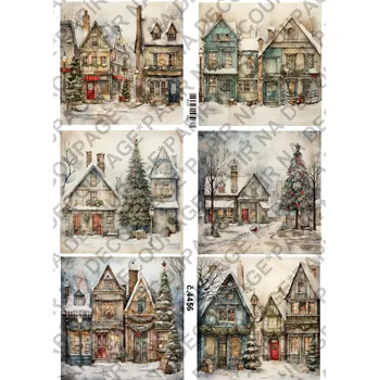Výtvarný papír Rýžový a soft papír na decoupage - Domy v zimě - KB4456 Materiál: Rýžový papír, Rozměr: A4