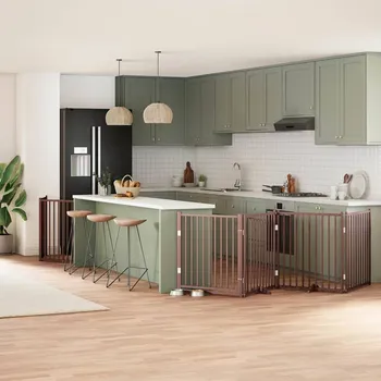 ohrádka pro psa zahrada-XL Zábrana pro psy s dvířky skládací 12 panelů hnědá 960 cm topol 3155752