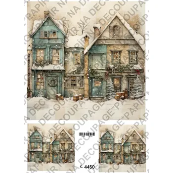 Umělecký papír Rýžový a soft papír na decoupage - Domy v zimě - KB4450 Materiál: Soft, Rozměr: A4