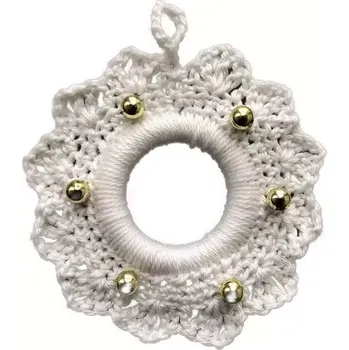 Dubový skřítek Háčkovaný mini věneček - drobná ozdoba s velkým kouzlem - bílý