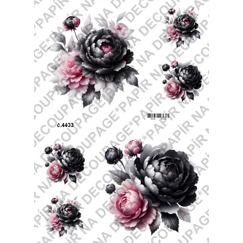 Výtvarný papír Rýžový a soft papír na decoupage - Pivoňka černá růžová - KB4433 Materiál: Rýžový papír, Rozměr: A4