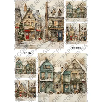 Umělecký papír Rýžový a soft papír na decoupage - Domy v zimě - KB4452 Materiál: Soft, Rozměr: A4