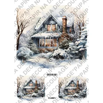 Umělecký papír Rýžový a soft papír na decoupage - Dům v zimě - KB4461 Materiál: Soft, Rozměr: A4