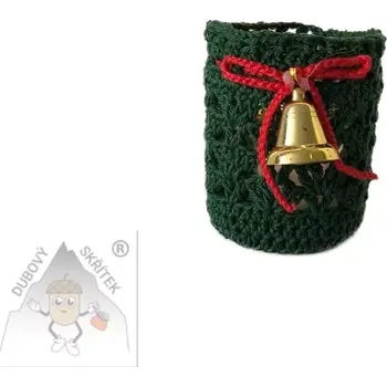 Svícen Dubový skřítek Tmavě zelený svícen - vánoční klid v háčkované podobě