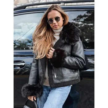 Dámská casual bunda DSTREET Dámská kožená bunda s kožešinou černá