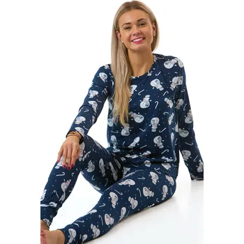 Dámské pyžamo Dámské bavlněné pružné pyžamo se sněhuláky tmavě modré 1B2266 modrá xl