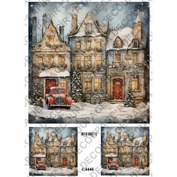 Umělecký papír Rýžový a soft papír na decoupage - Domy v zimě - KB4446 Materiál: Soft, Rozměr: A4