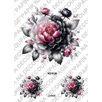 Umělecký papír Rýžový a soft papír na decoupage - Pivoňka černá růžová - KB4435 Materiál: Soft, Rozměr: A4