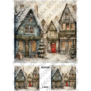 Umělecký papír Rýžový a soft papír na decoupage - Domy v zimě - KB4439 Materiál: Soft, Rozměr: A4