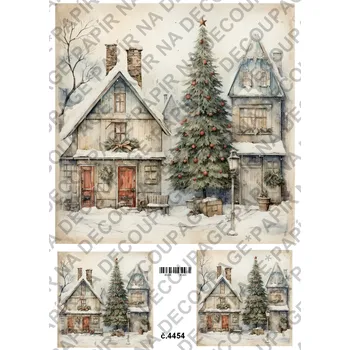 Umělecký papír Rýžový a soft papír na decoupage - Domy v zimě - KB4454 Materiál: Soft, Rozměr: A4