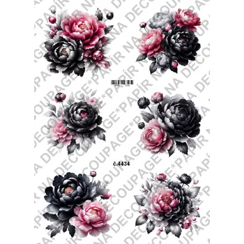 Umělecký papír Rýžový a soft papír na decoupage - Pivoňka černá růžová - KB4434 Materiál: Soft, Rozměr: A4