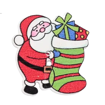 Knoflík Knoflík dřevěný - Santa s punčochou (3,3 x 3,0 cm)