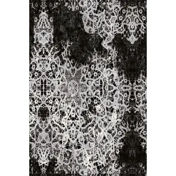 Koberec Agnella klasický vlněný koberec Isfahan Siren Černý Abstraktní šedý Rozměr: 133x180 cm