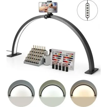 Lampička VEVOR stolní lampa na nehty, 30W půlměsícová stolní lampa s držákem na telefon, nastavitelný jas a teplota barev, klenuté LED stolní světlo pro nehtové techniky, tetovací umělce, krásu, prodlužování řas