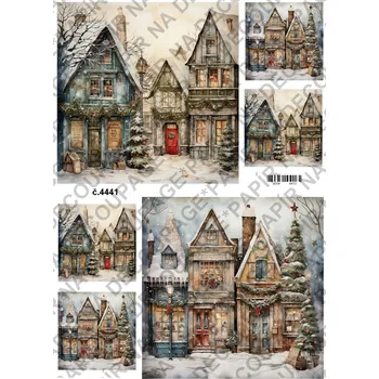 Umělecký papír Rýžový a soft papír na decoupage - Domy v zimě - KB4441 Materiál: Soft, Rozměr: A4