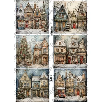 Umělecký papír Rýžový a soft papír na decoupage - Domy v zimě - KB4445 Materiál: Soft, Rozměr: A4