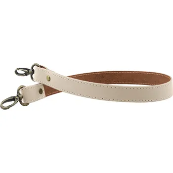 Pro Háčkování Sada kožený popruh prošívaný 62 cm š. 2 cm krémový s karabinou staromosaz