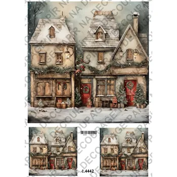 Umělecký papír Rýžový a soft papír na decoupage - Domy v zimě - KB4442 Materiál: Soft, Rozměr: A4