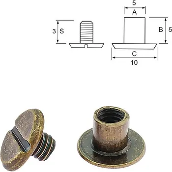 Nýt Pro Háčkování Nýt šroubovací 5 mm, Ø 5 mm staromosaz Počet: 1 ks